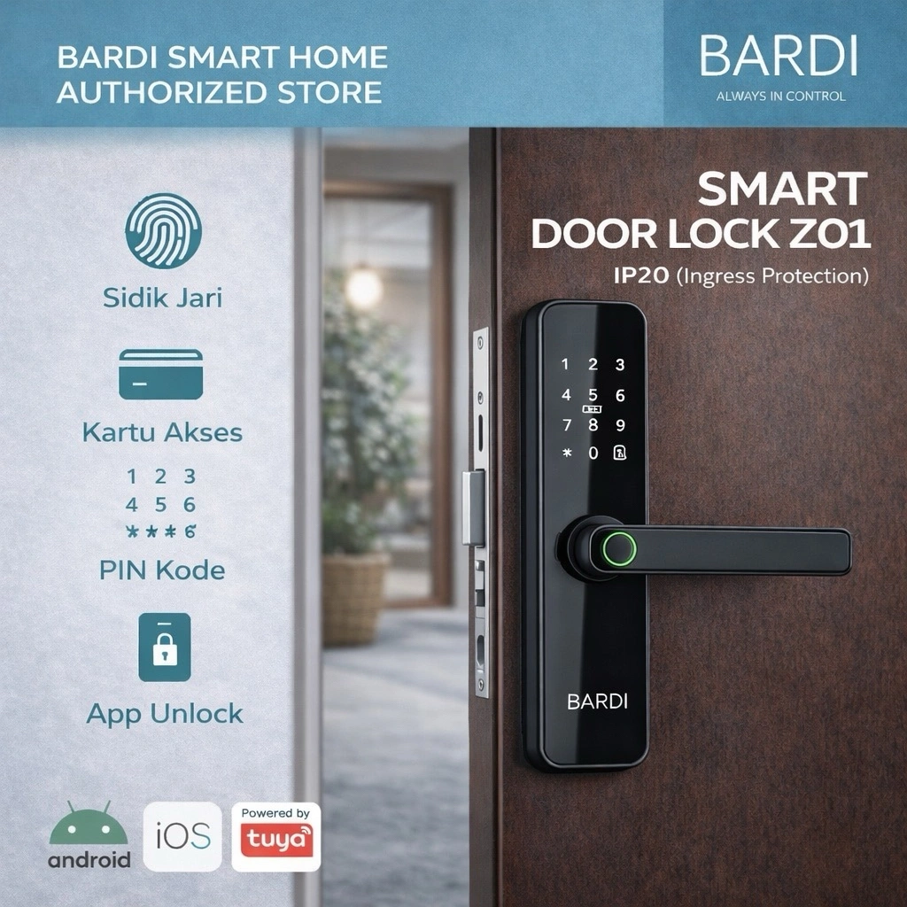 BARDI Door Lock with Handle / Z01 / LITE Gagang Kunci Pintu Fingerprint Card Digital Smart Home Rumah Otomatis
