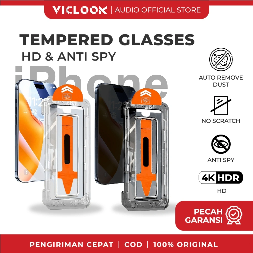 VICLOOK Easy Install Tempered glass Anti SPY HD Clear Fit for iPhone 11/12/13/14/15/16/17/X/XR/XS Mini Max Pro Plus