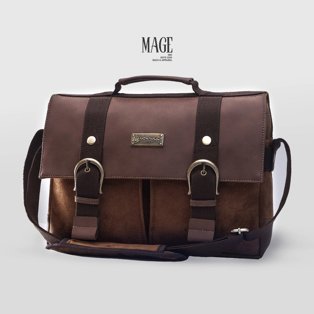 MAGE Postbag Messenger Bag | Tas Selempang Pria Premium | Sling Bag Sintetis Leather | Fit in Laptop 14 Inch