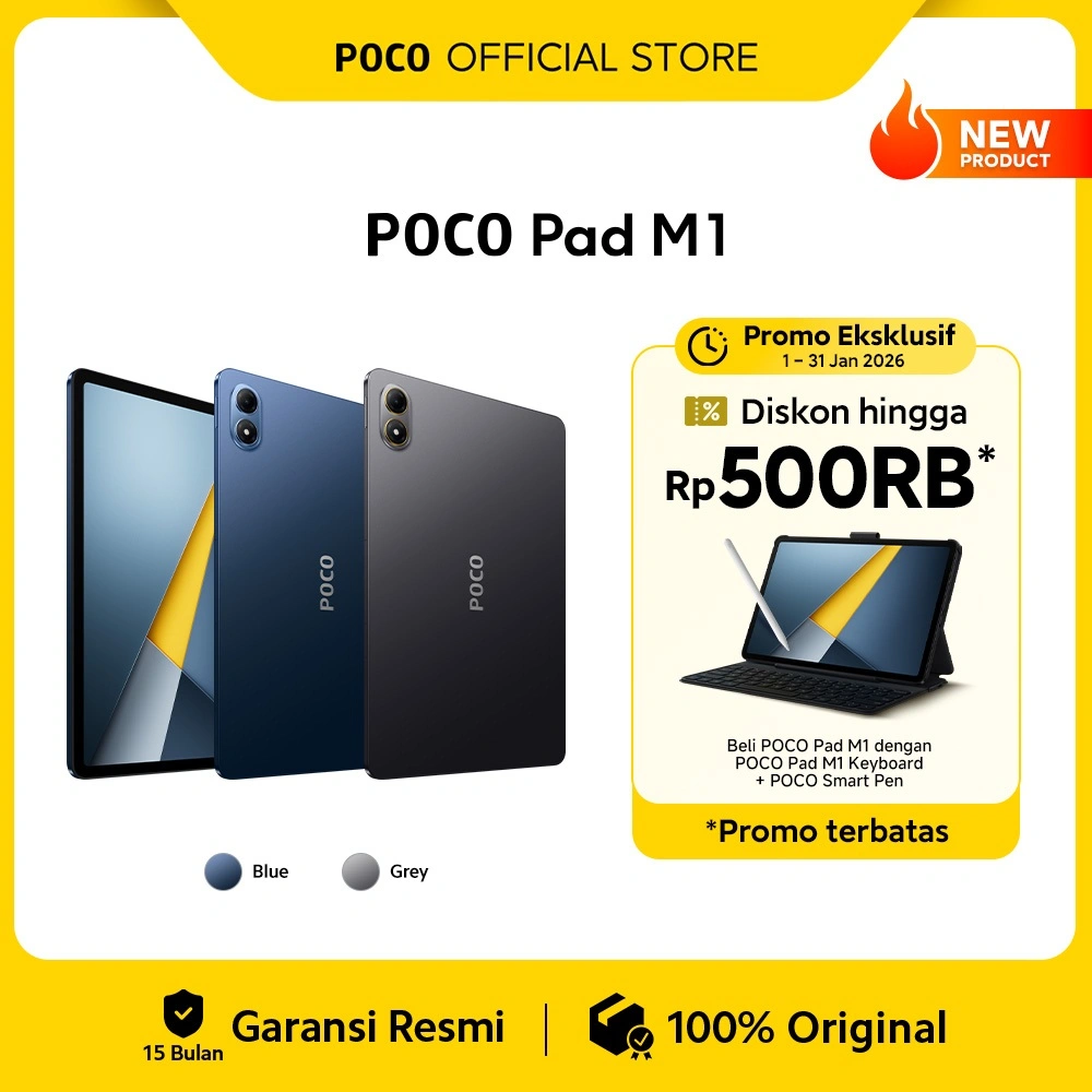 POCO Pad M1 (8GB/256GB) | Layar jernih 12.1" 2.5K  | Snapdragon® 7s Gen 4 | Baterai jumbo 12000mAh (typ) | Quad speaker dengan Dolby Atmos® [Official Store]