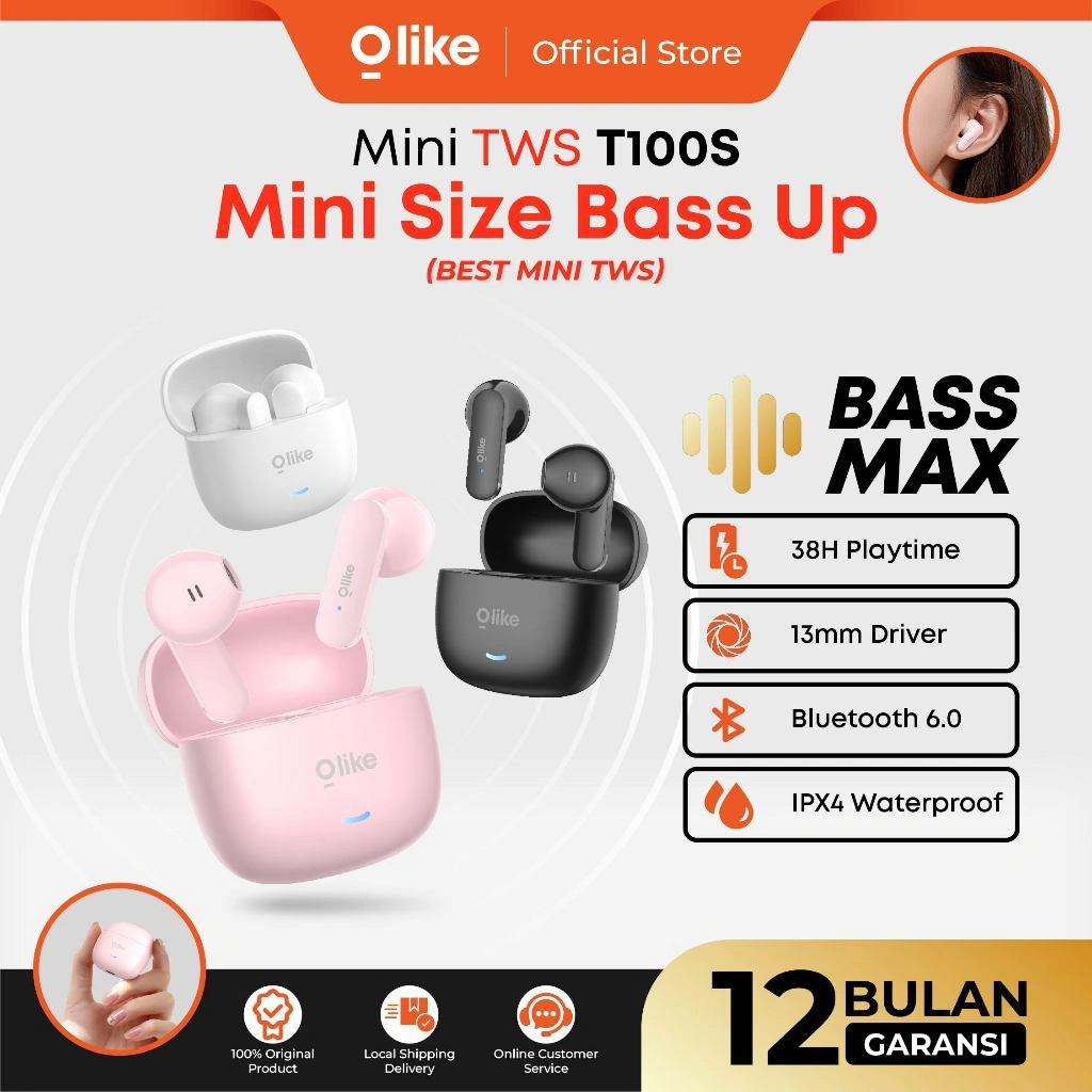 OLIKE Headset TWS T1 Series (T100, T111, T111NC, T112, T113, T114, T114 Lite, T121,T124,T100s) Earphone Bass Half-Ear In-ear