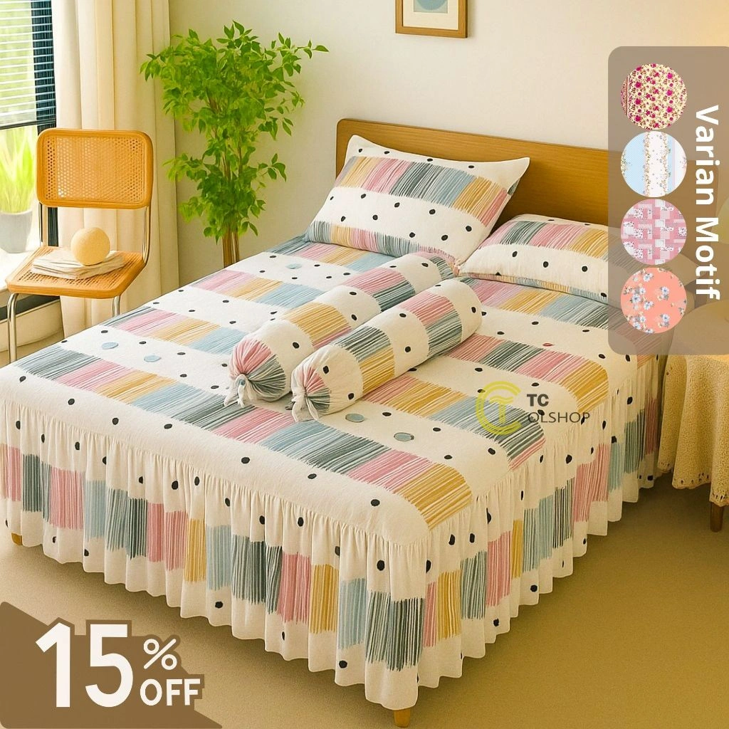 SPREI RUMBAI PREMIUM UKURAN 180X200 & 160x200 / SEPRAI REMPEL GRATIS 2 SARUNG BANTAL 2 SARUNG GULING