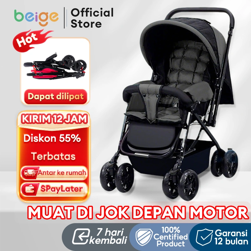 BEIGE Stroller Bayi 1-Tombol Lipat Portabel Travel Ringan Mudah Dibawa Cocok new baby