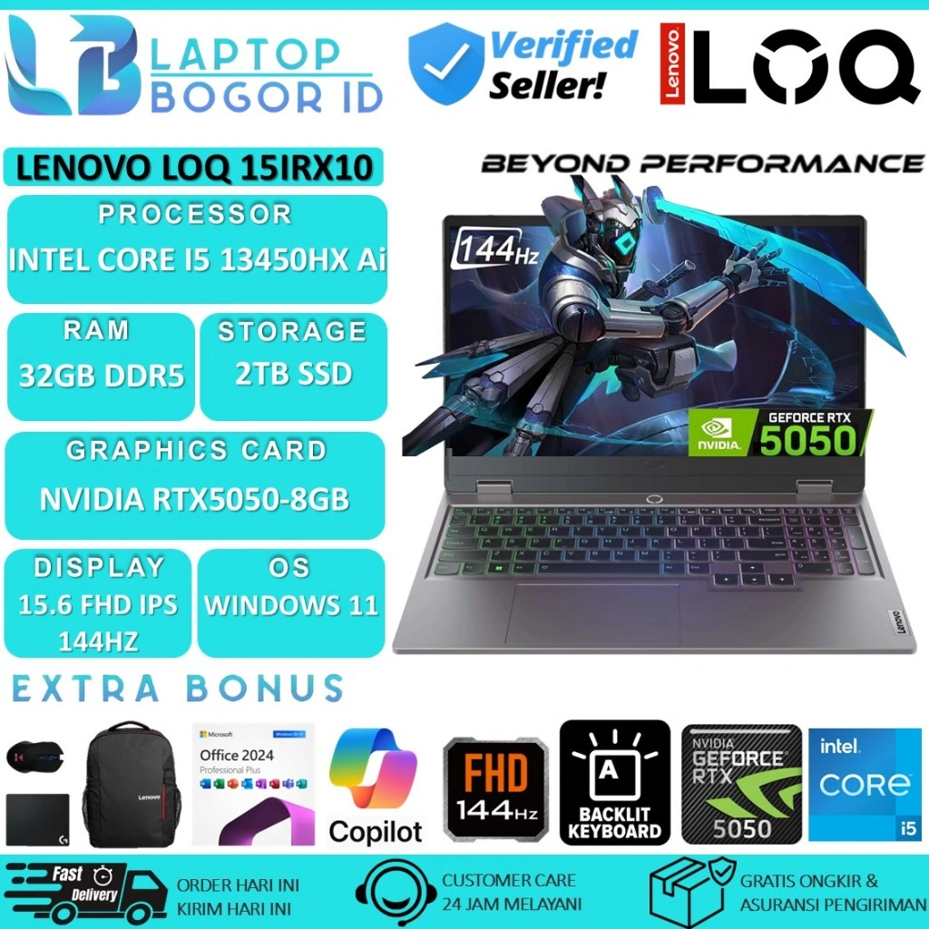 Lenovo LOQ 15IRX10 Intel Core i5 13450HX 32GB DDR5 1TB SSD RTX5050-8GB FHD IPS 100%sRGB Win 11 + OHS