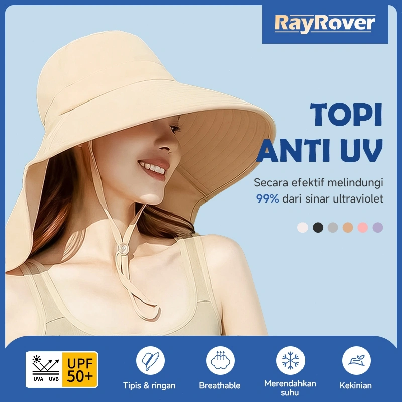 [Praktis!] RayRover Topi Bucket Wanita Anti UV Dilipat Ringkas Tali Anti Terbang