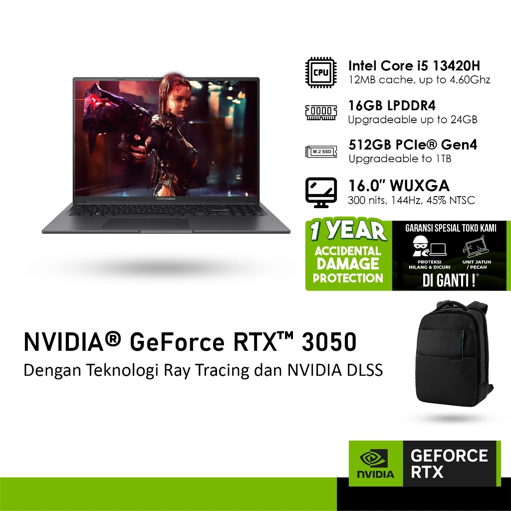 ASUS GAMING K16 K3605VC GeForce RTX™ 3050 4GB - i5 13420H 16GB 512GB WINDOWS 11 16.0 WUXGA 144HZ