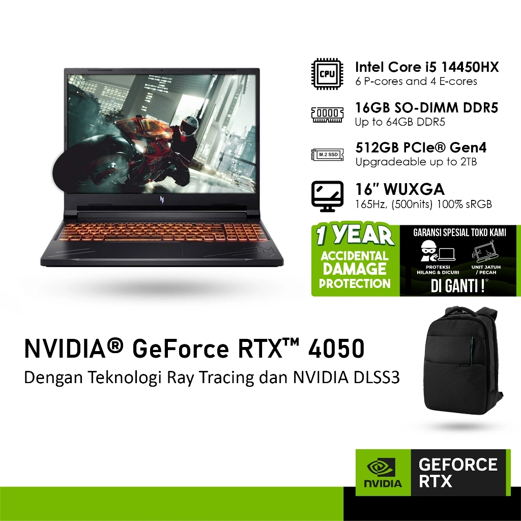 ACER NITRO V 16 ANV16-71-50MN GeForce RTX™ 4050 6GB - i5 14450HX 16GB 512GB WINDOWS 11 16.0WUXGA