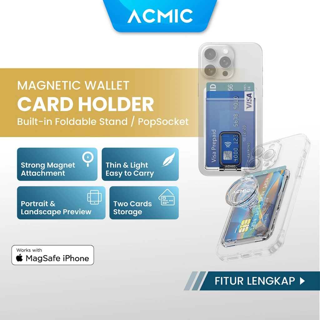 [New Launch] ACMIC MAGWALLET Magnetic Magsafe Slim Card Holder Built in Phone Stand Dompet Kartu ST01 / with PopSocket PS01