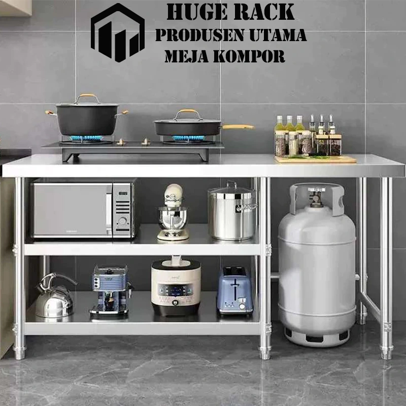 Meja Kompor 2 Tungku Stainless Meja Kerja Dapur Working able Serbaguna Anti Karat Rak Dapur Serbaguna