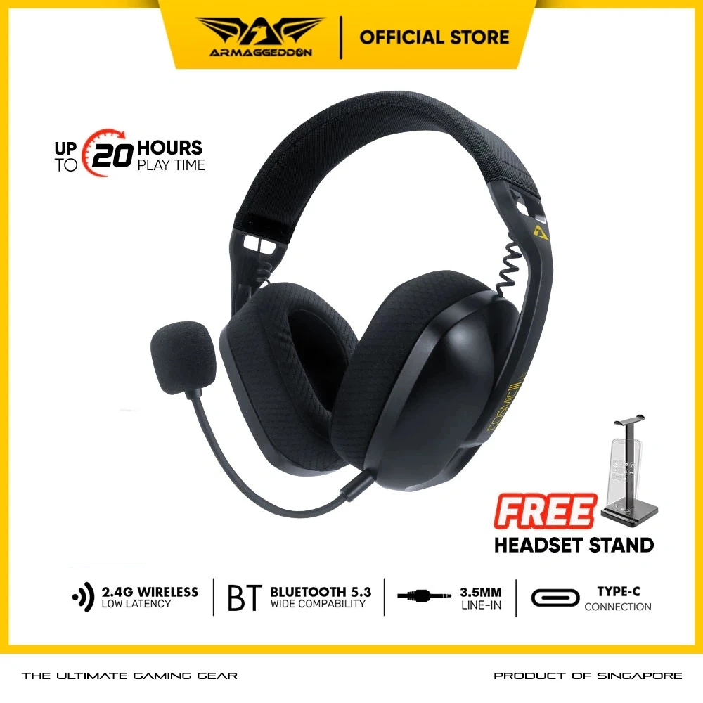 Headphone Gaming Armaggeddon Cosmic III Lite Bluetooth Wireless 2.4G Gaming Headset with Detachable Mic | Free Headset Stand