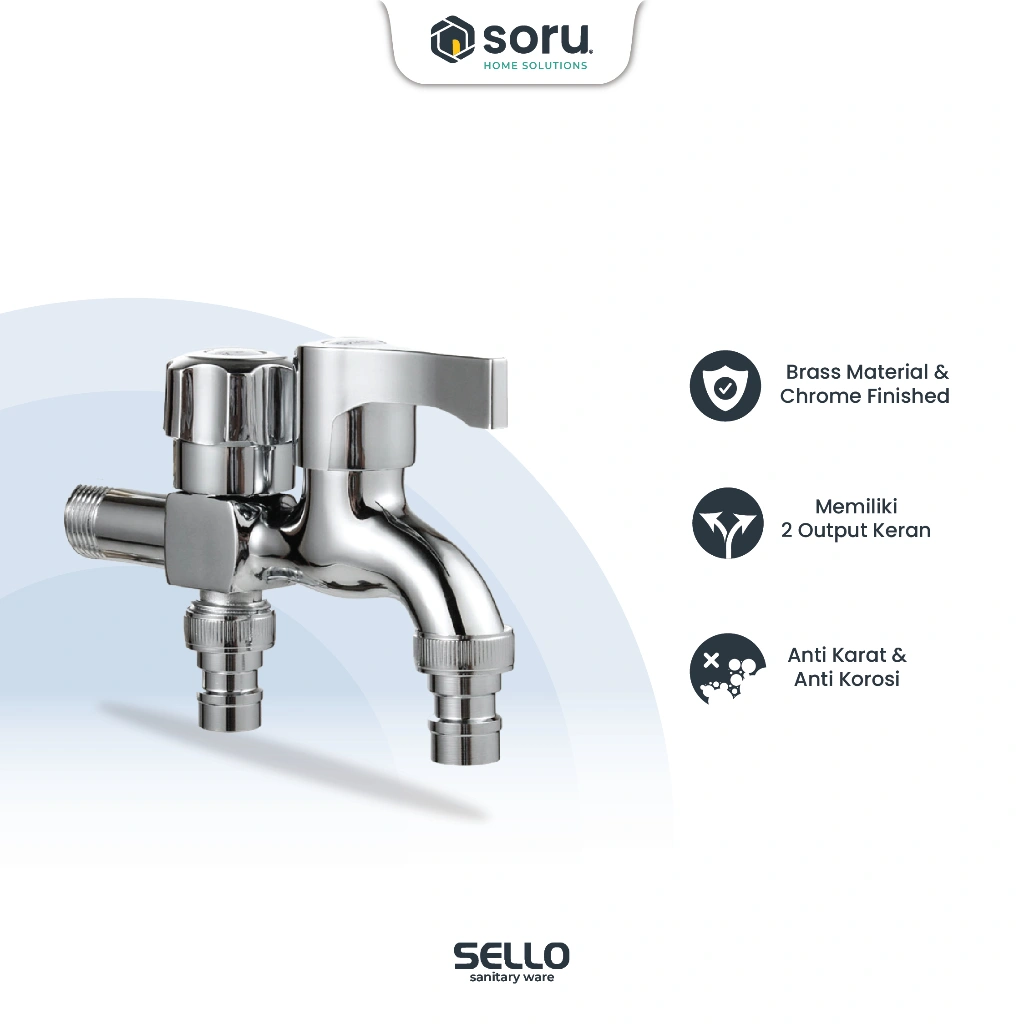 SORU - Kran Air Mesin Cuci Keran Tembok Double 2 Cabang 1/2 Inch - SELLO SL9615