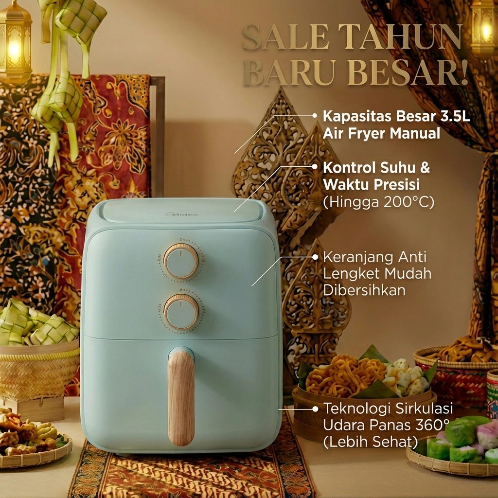 [HARGA TURUN] Midea Air Fryer Manual 4L | Low Watt | Anti Lengket | Hemat Listrik