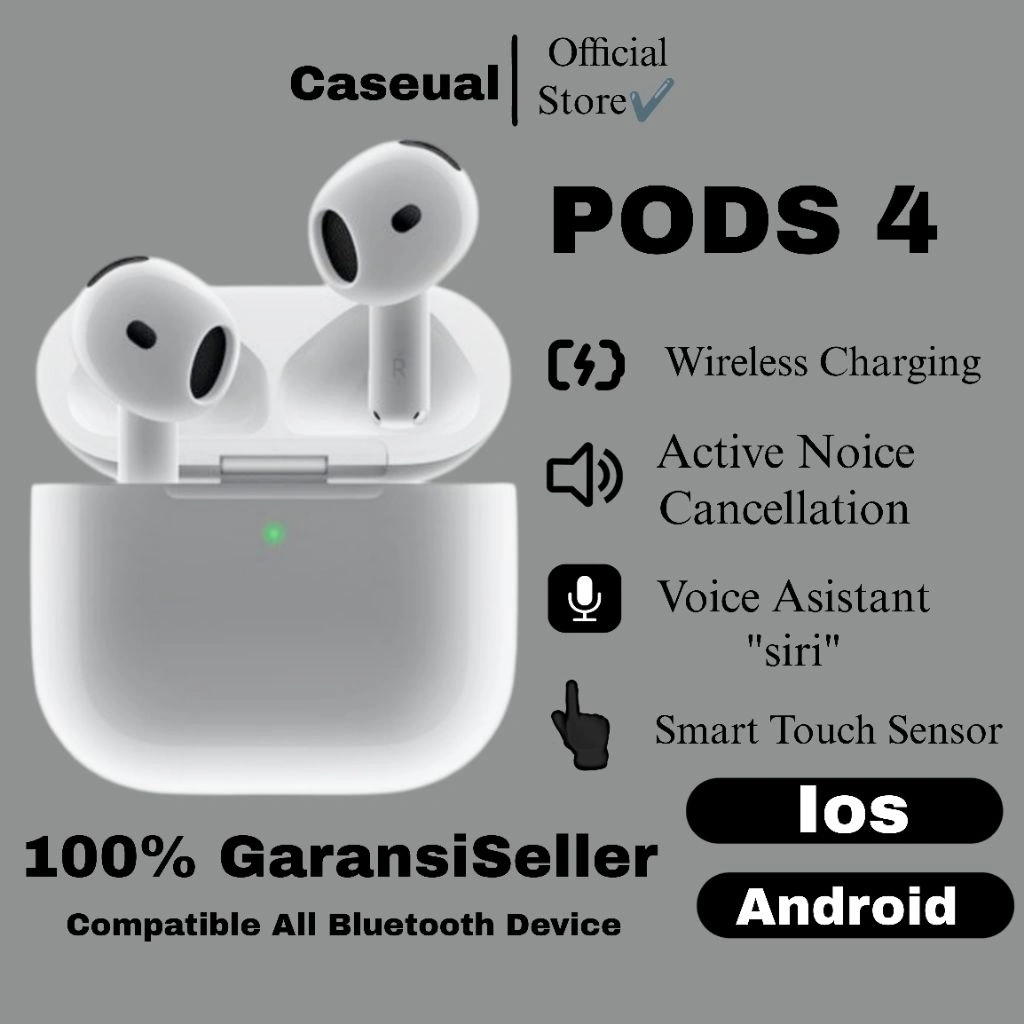 Pods Gen 4 ANC Terbaru 2025 With Wireless Charging Case Bergaransi TWS Bluetooth Original 100%