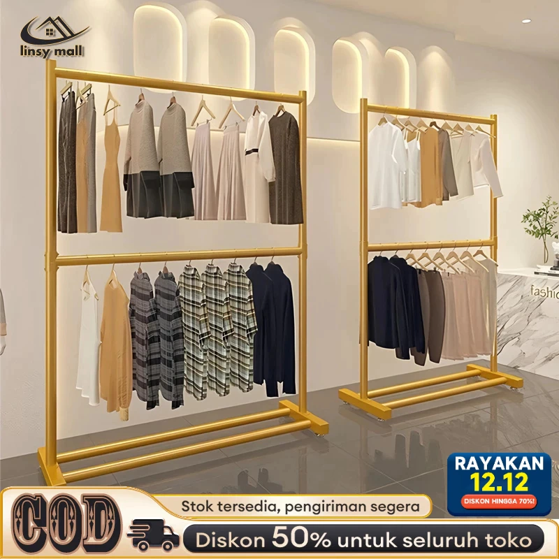 Rak Gantungan Baju 2 Susun Gantungan Baju Besi Gantungan Baju Rak Baju Gantung jemuran baju portable