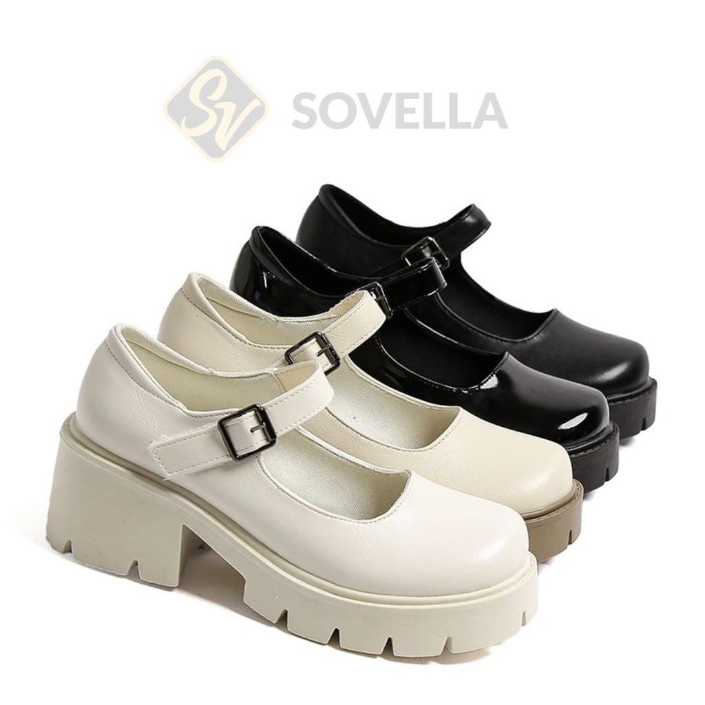 SOVELLA Thalia Sepatu Boots Kerja Wanita Hitam Putih