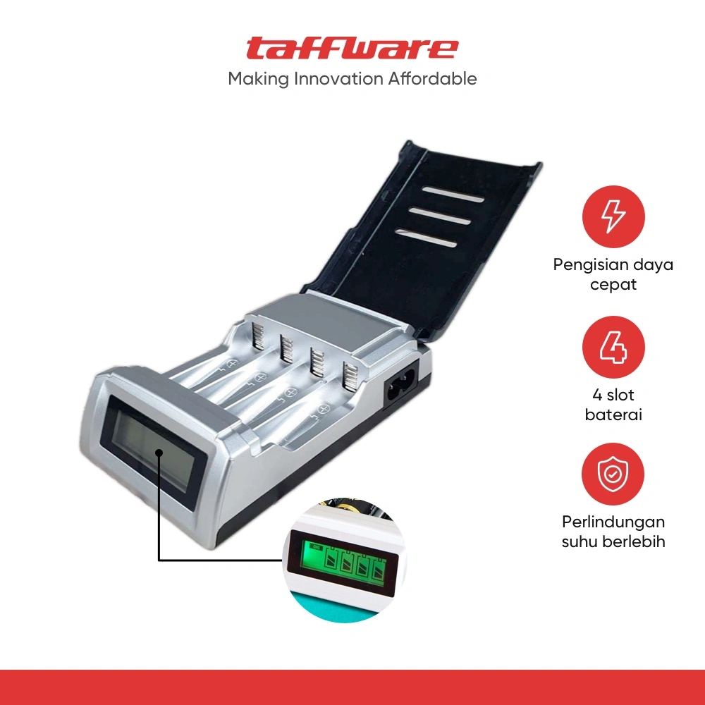 Taffware Smart Intelligent LCD 4 Slot Charger Baterai for AA AAA NiMh