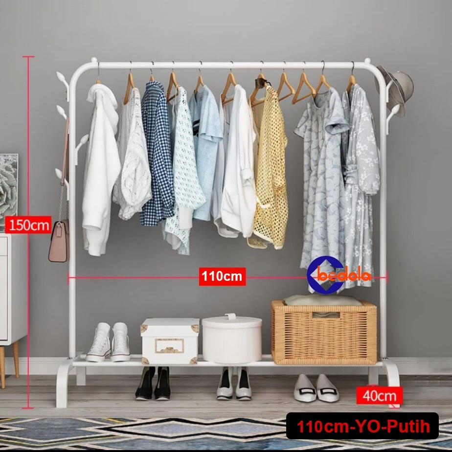 Stand hanger single rak gantungan baju pakaian hanger topi tas jemuran baju besi ada 8 cantolan