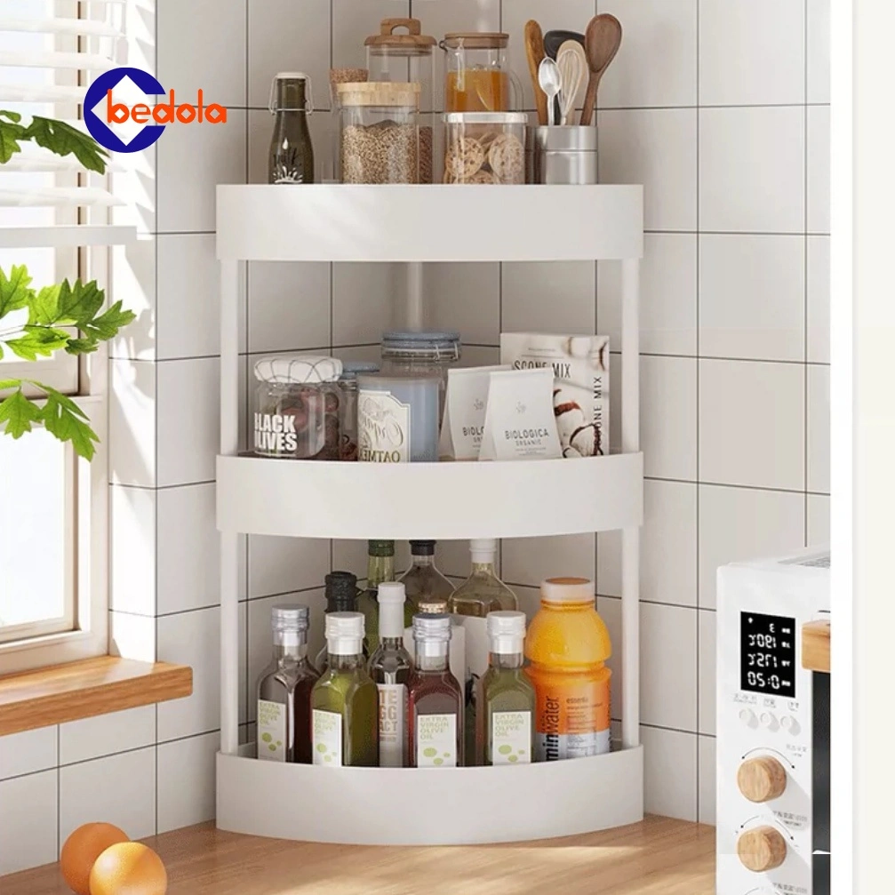 Rak dapur susun sudut rak bumbu meja rak kosmetik 3 tingkat tanpa roda