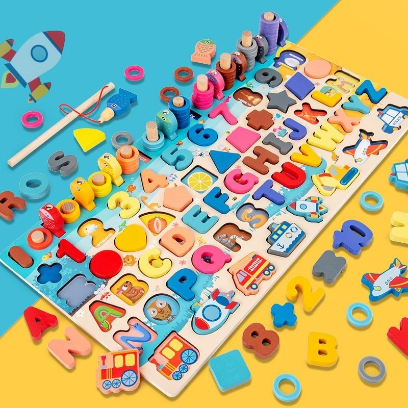 BabyToys Mainan Puzzle Edukasi Anak Bayi Huruf Angka 6 Tingkat Wooden Education Mainan Anak