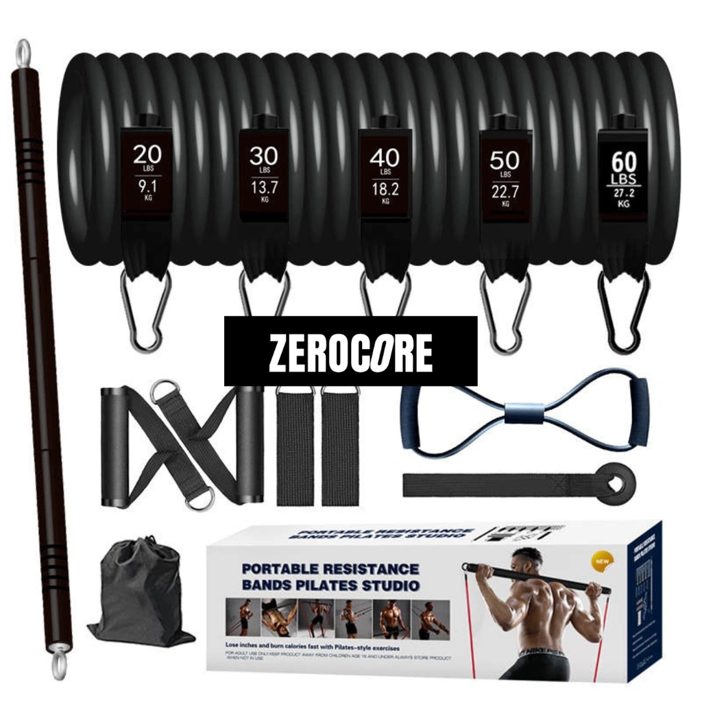 MULTI FUNCTIONAL PORTABLE RESISTANCE BAND TUBE SET WITH PILATES SQUAT YOGA BAR 150LB 200LB