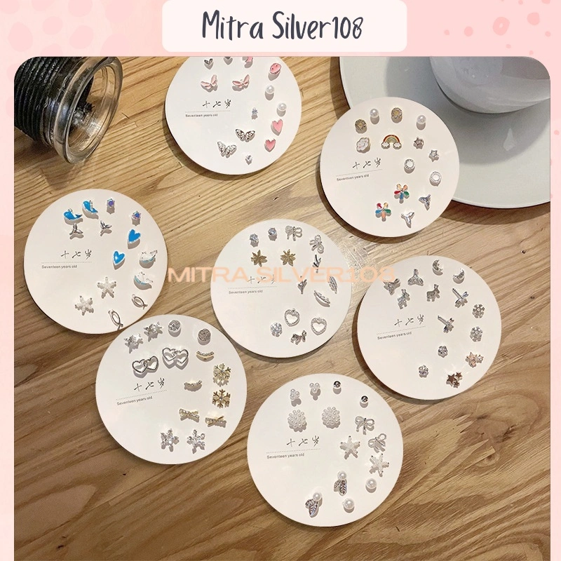 7 Pasang Anting Tindik Tusuk 1 Set Korea Fashion Stud Earrings Korean Style untuk Wanita ER 01