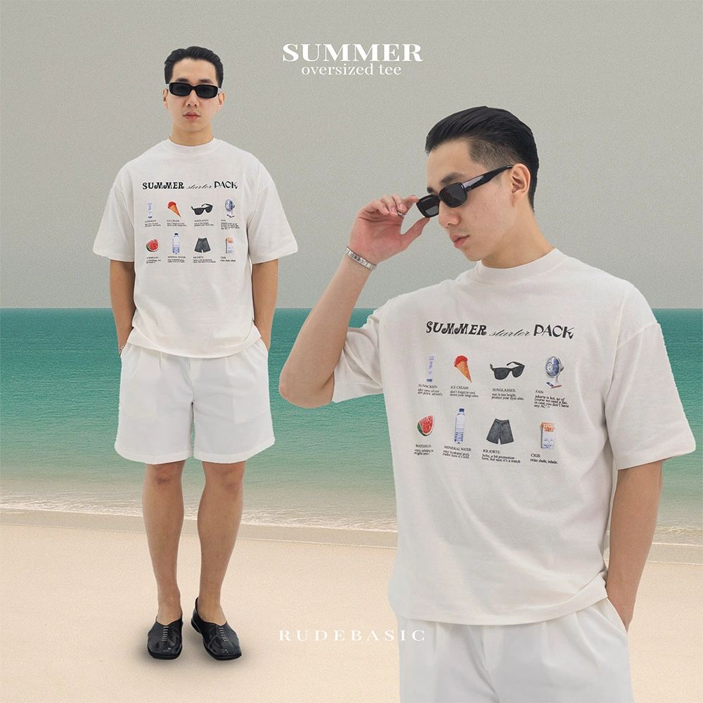 RUDEBASIC - Summer Oversized Tee | Heavy Weight | Kaos Oversize | Kaos Putih Pria | Graphic tee