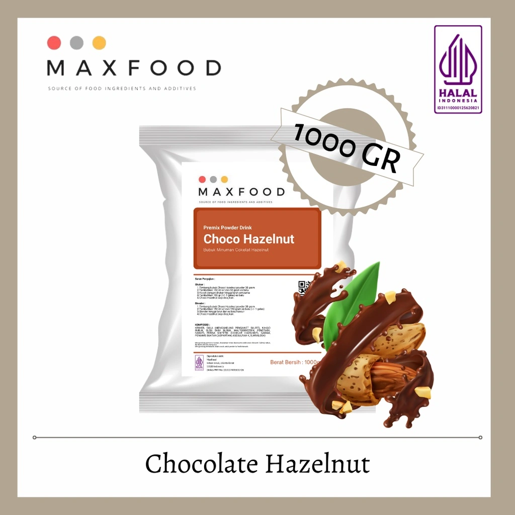 MAXFOOD - Chocolate Hazelnut Powder / Bubuk Minuman Coklat Hazelnut 1 KG