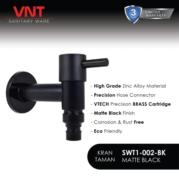 VNT Keran Air Taman Hitam Stainless SUS 304 Kran Tembok Engkol Mesin Cuci Matte Black Minimalis