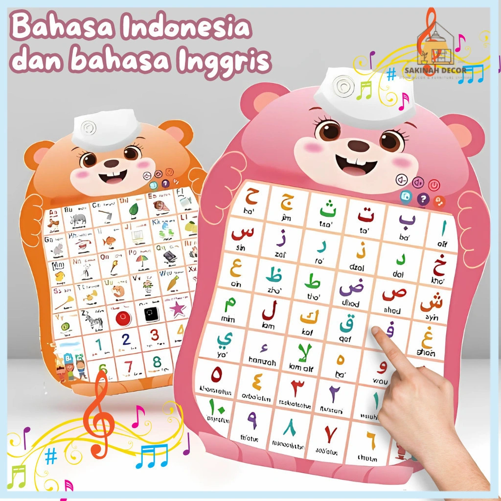 Poster Dinding Gantung Anak Bunyi Suara 2 Bahasa - Bahasa Inggris dan Bahasa Indonesia