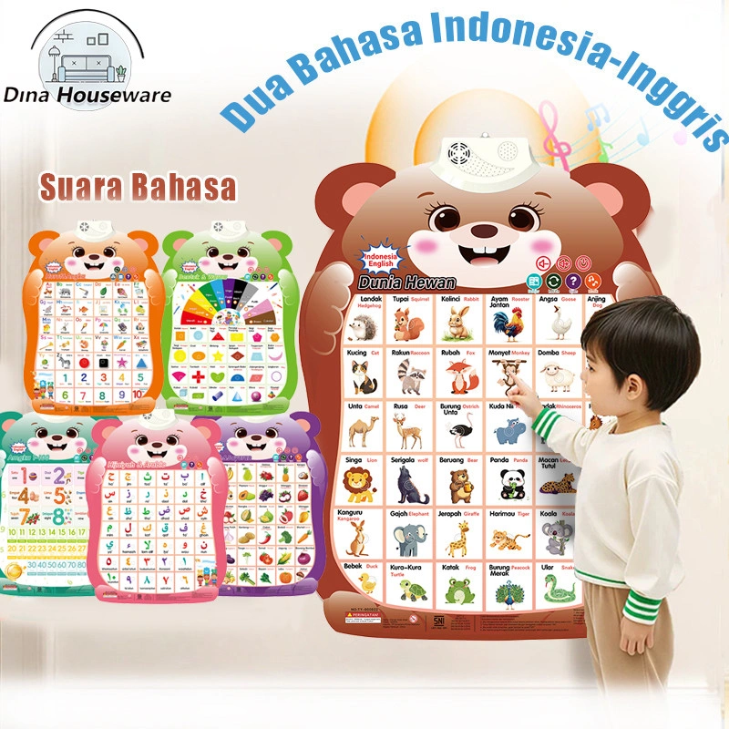 Poster Edukasi Interaktif Bersuara: Belajar Bahasa Indonesia-Inggris untuk Anak （ Hijaiyah&Arabi ）