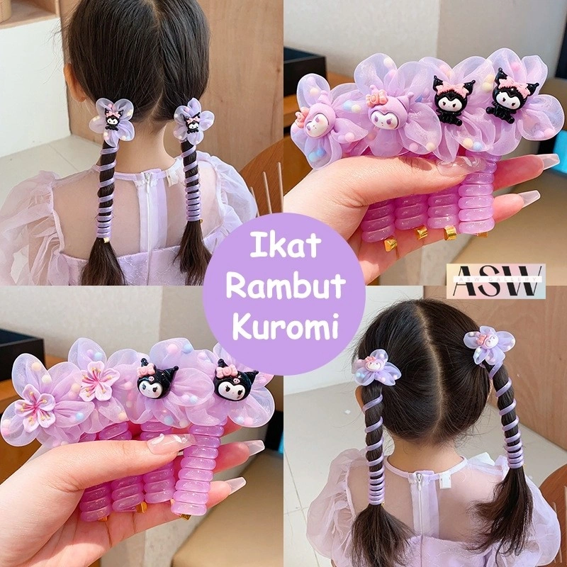 Ikat Rambut Spiral Kuromi Ungu 2 pcs Karet Kunciran Kabel Pita Lucu Aksesoris Rambut Anak ASW AR09