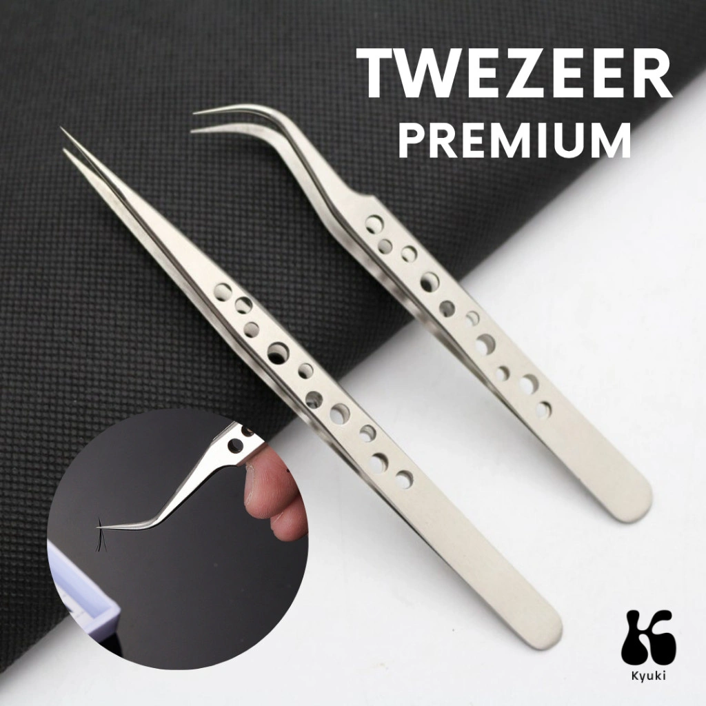 ORI Premium Pinset Tweezer Bolong for Eyelash Extension Stainless Steel Lurus & Bengkok