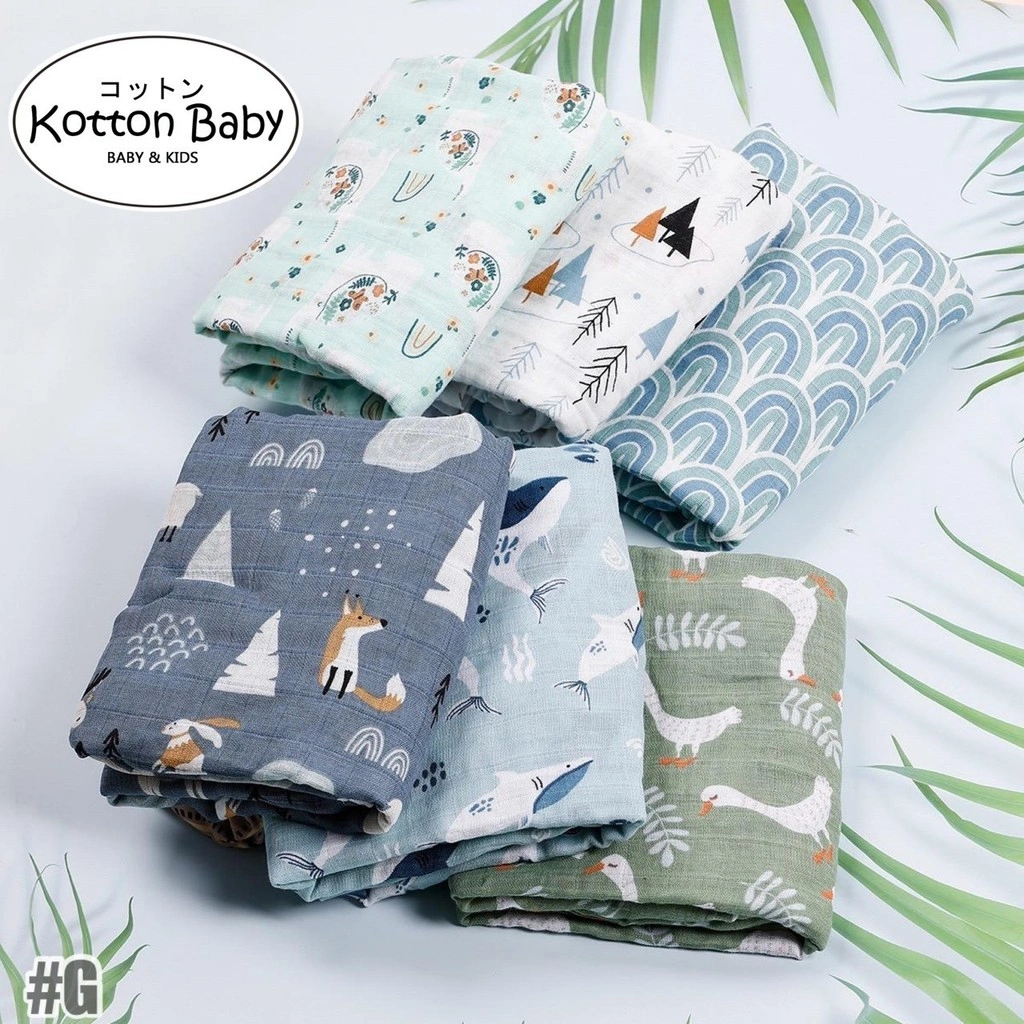 (120x110cm) Kain Bedong Muslin Bayi | Baby Swaddle Muslin Bamboo | Selimut Bayi kotton baby Catalog G