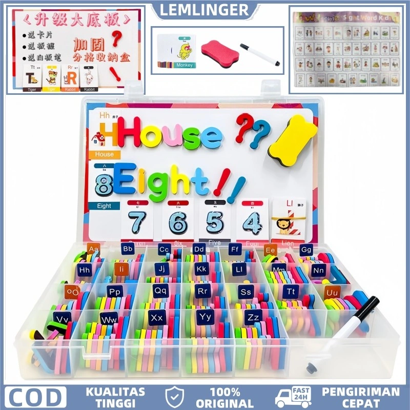 【LEMLINGER】Terbaru Magnet Letters 256Pcs Terlengkap Huruf & Angka & Poster / Eva Foam Movable Alphabet Magnets Letter / Media Belajar Anak Stiker Magnetic Magnet Letters Permainan Ejaan Pengenalan Huruf Pendidikan Awal Bahasa Inggris
