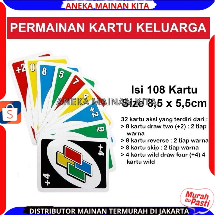 Permainan Kartu Keluarga Kartu Board Kartu Wuno Bermain Keluarga 2-10 orang