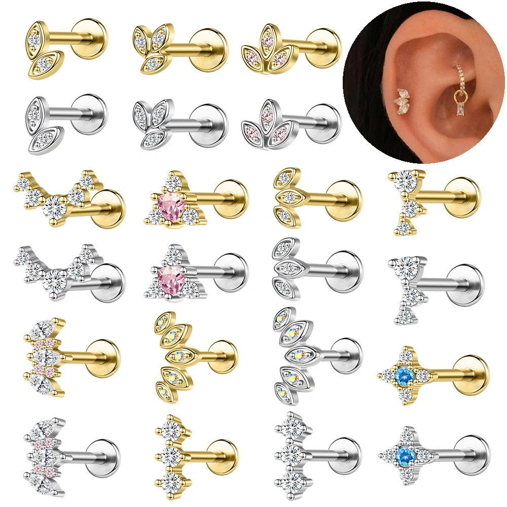 1 Pc Stainless Steel Lip Stud 16G Helix Tragus Piercing Crystal Stud Earring Gold Color Conch Ear Piercing