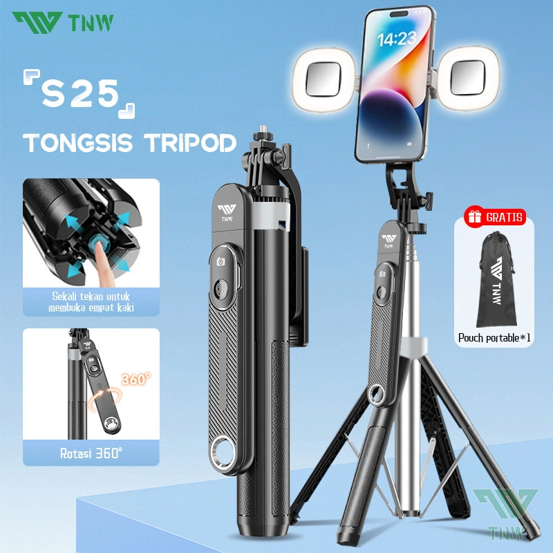 TNW S25 Selfie Stick Bluetooth Tongsis Tripod 180cm with Remote Portabel Tripod Dengan 1/4 Adaptor Untuk HP Kamera DSLR
