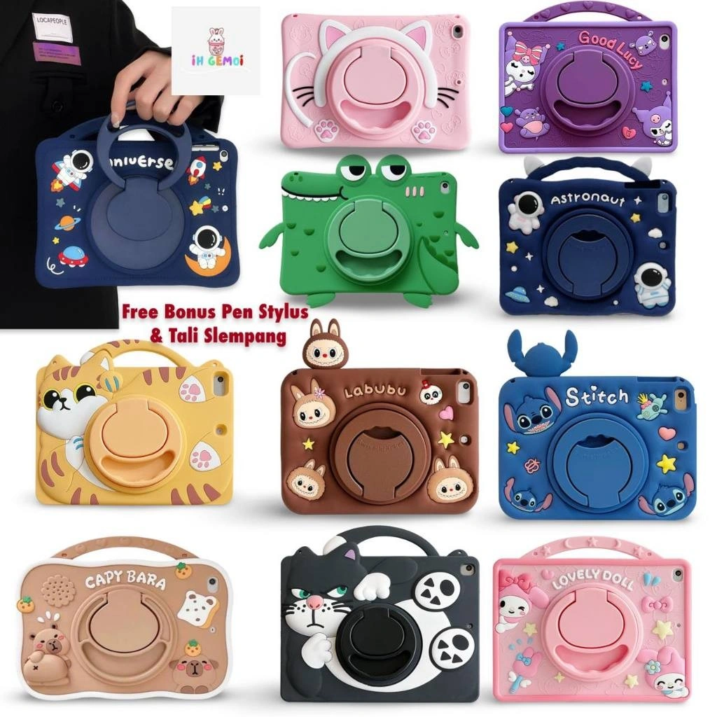 Casing Redmi Pad 2 11 inch Karakter Case Bahan Silikon Softcase Motif Lucu Bonus Pen Stylus dan Tali Slempang