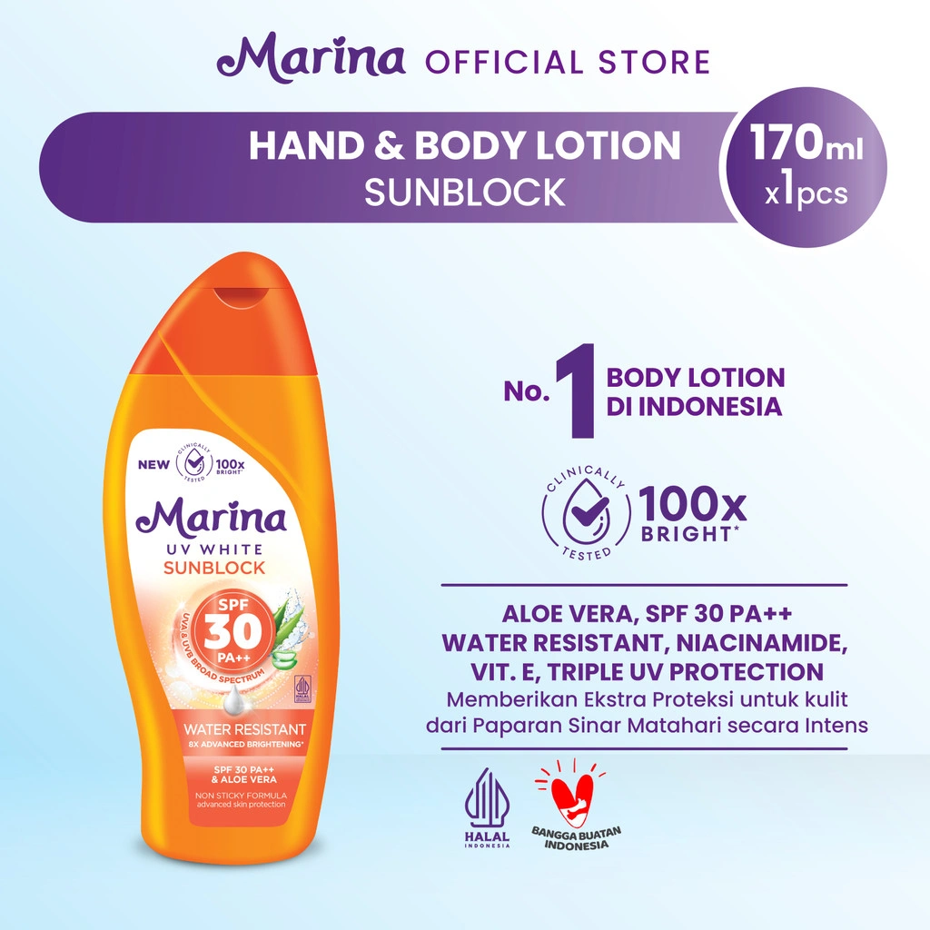Marina UV White Sunblock SPF 30 [170ml / 1pcs] - Exp : 09.2027