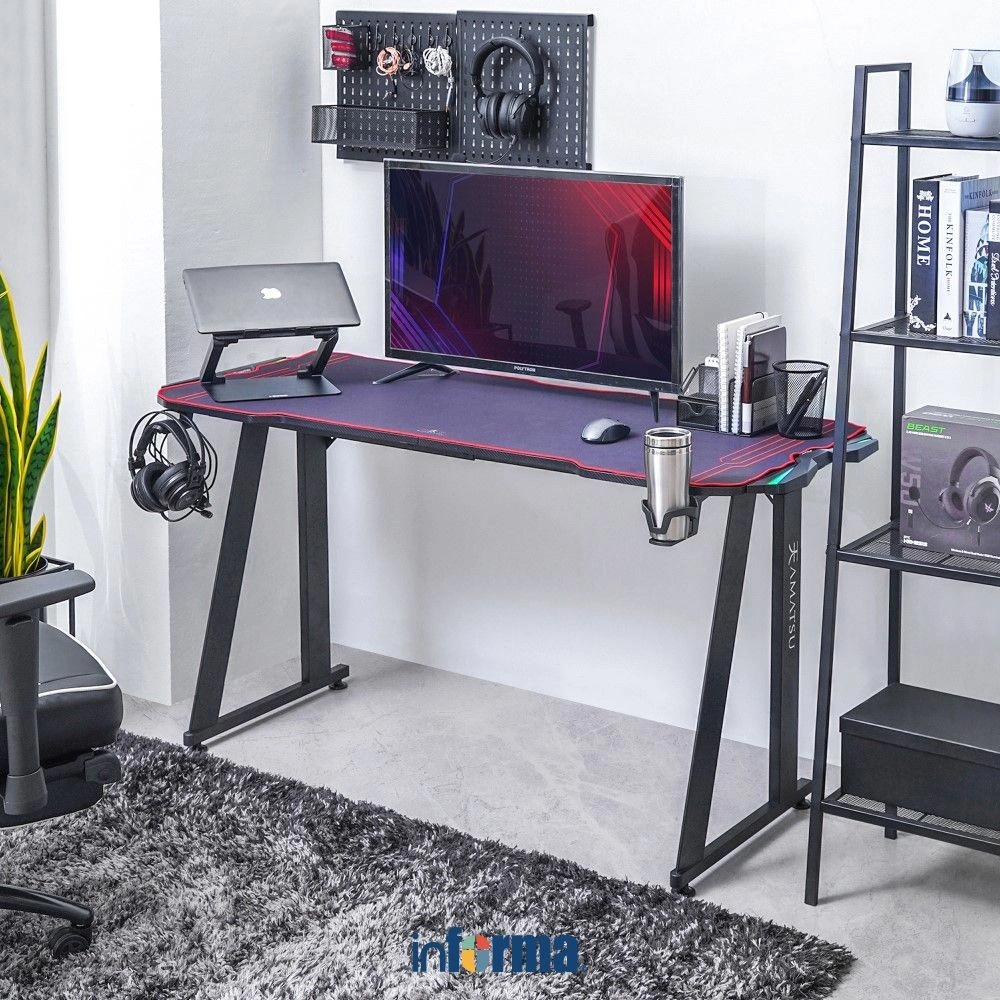 Informa Amatsu Ryuu Meja Gaming - Hitam Gaming Desk Meja Komputer Gaming Pc Table