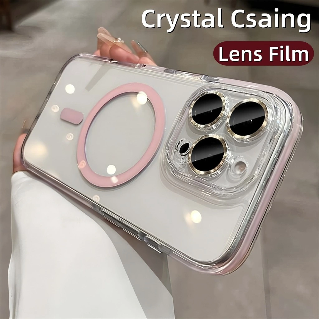 New desert titanium Crystal Clear Transparent Magnetic Phone Case for IPhone 16 17 Pro Max 13 14 15 Pro Max Slim PC Hard Casing With Camera Protection Casing