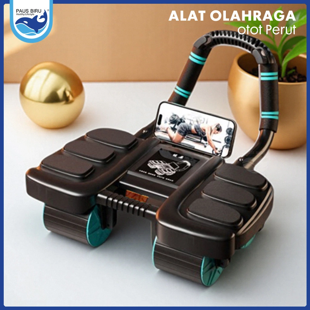 Paus Biru - Ab Roller 4 Wheel 3in1 Hitung Cerdas Alat Olahraga Di Rumah Untuk Latihan Otot Perut