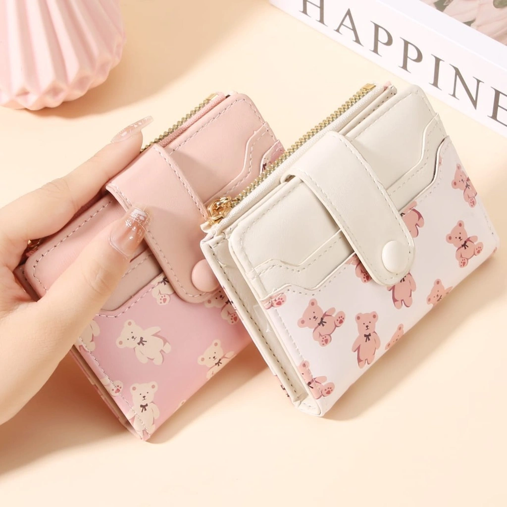 Dompet Lipat Kartu Koin Wanita Daily Kecil Motif Beruang Lucu - Makinfshion