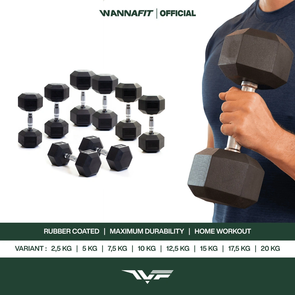 WANNAFIT Dumbbell Hexagonal 2,5kg 7,5kg 10kg 12,5kg 15kg 17,5kg 20kg | Alat Latihan Beban