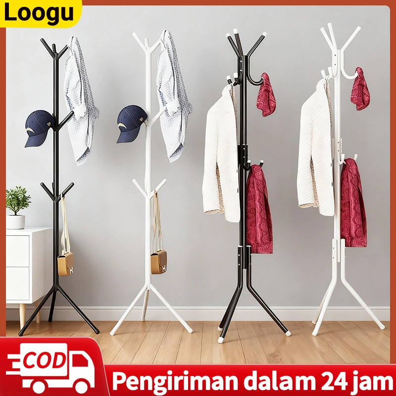 Loogu Gantungan Baju Berdiri 9 Hook Rak Serbaguna untuk Coat Tas Topi Topi Desain Minimalis