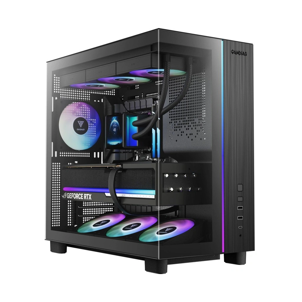 GAMDIAS ATLAS M4 | ATX PC Case Tempered Glass Include 4 ARGB Fans