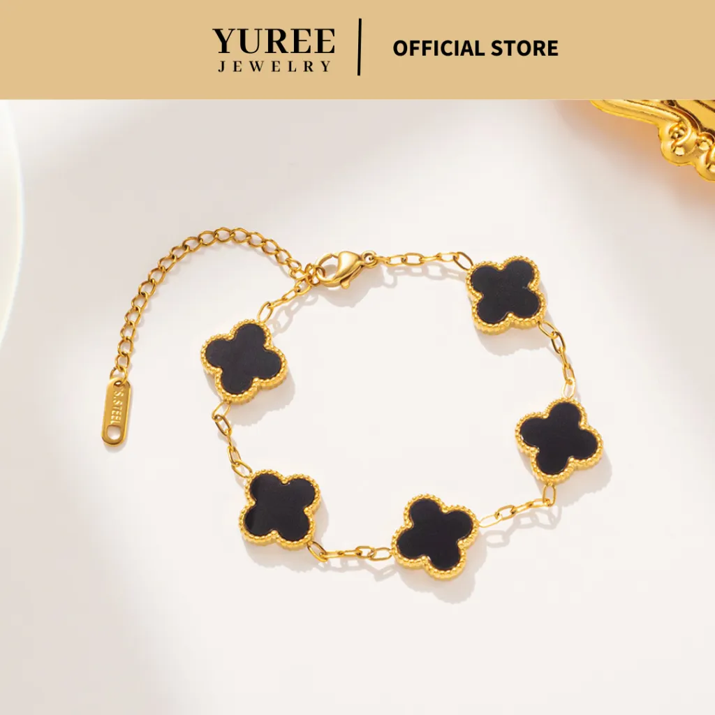 YUREE • Jane Bracelet 18K Gold Plated • Perhiasan Gelang Clover Titanium • Gelang Bunga Stainless Steel • Gelang Bunga Semanggi Klover Lapis Emas Wanita Anti Hitam Anti Karat Aesthetic Korean Style Elegan Simple Mewah