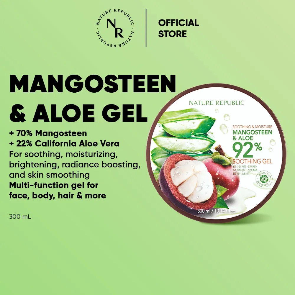 NATURE REPUBLIC Mangosteen & Aloe Vera 92% Soothing & Moisture Gel 300ml | Face & Body Gel Multifungsi dengan Antioxidant Mencerahkan & Menenangkan Kulit