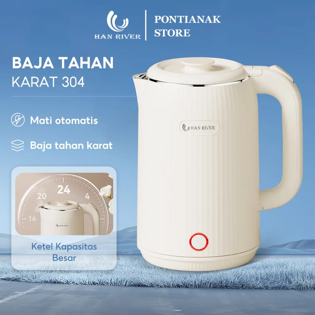 [Pengiriman dari Pontianak]HAN RIVER Teko Listrik 2.5L Listrik Water Heater Kettle Listrik