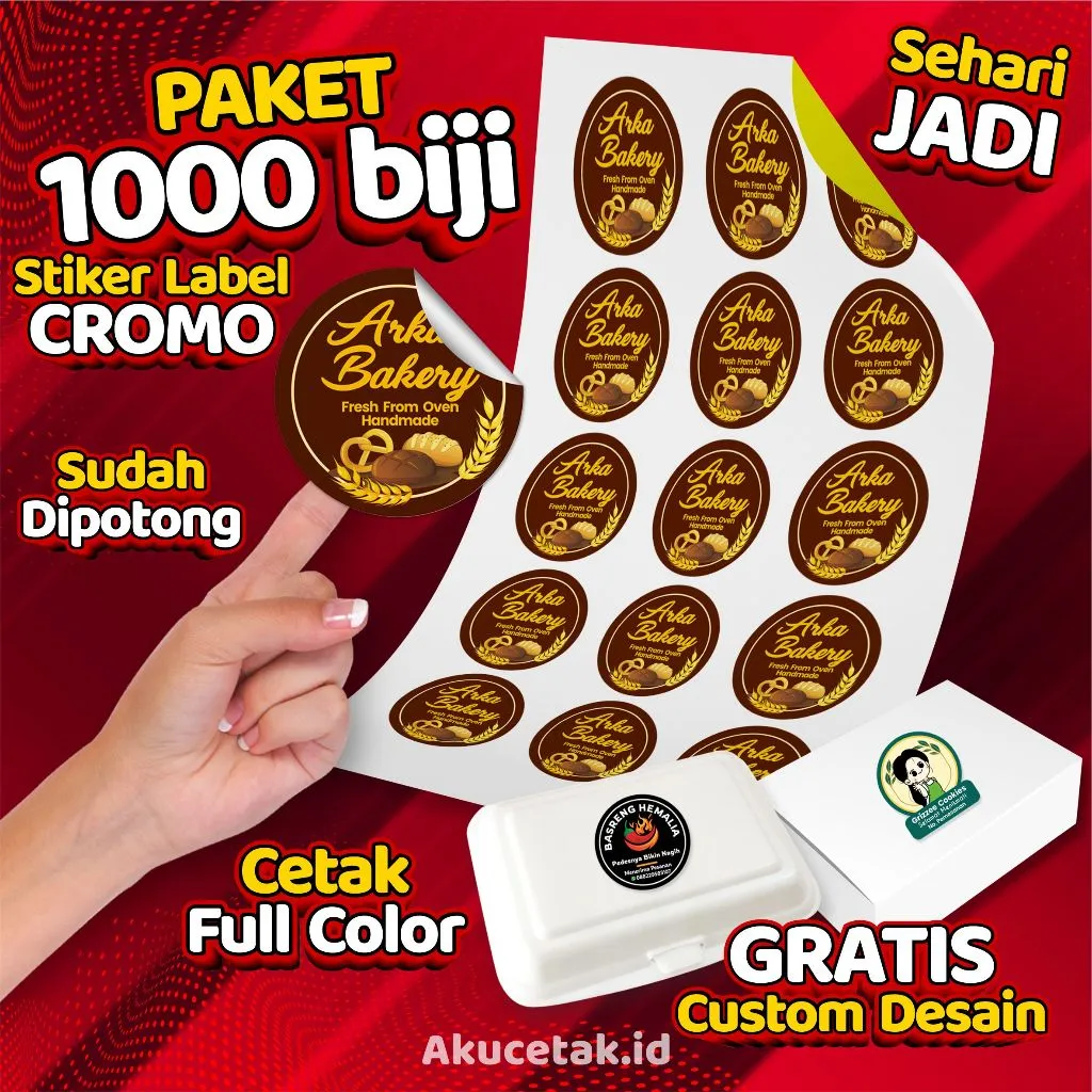 1000pcs Stiker Custom Label Makanan Sudah Dipotong